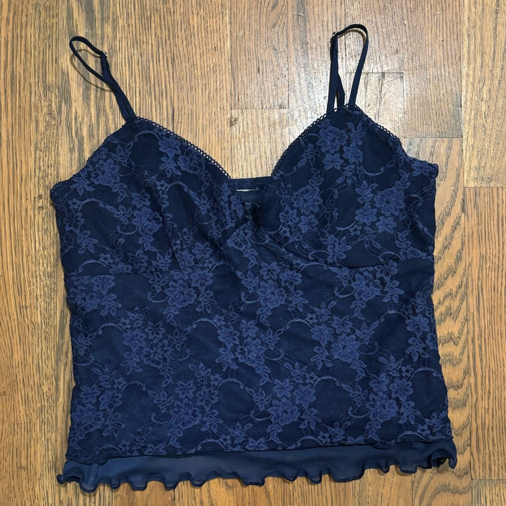 Navy Lace Cami Top with Lace Overlay Size M